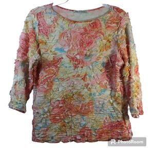 Sno Skins Crinkle Multi Color 3/4 Sleeve Vintage Y2K Top Size L